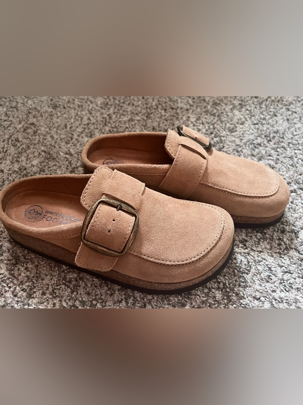 White Mountain Women’s Suede Buckle Slip-On Clog in Tan - Picture 2 of 4